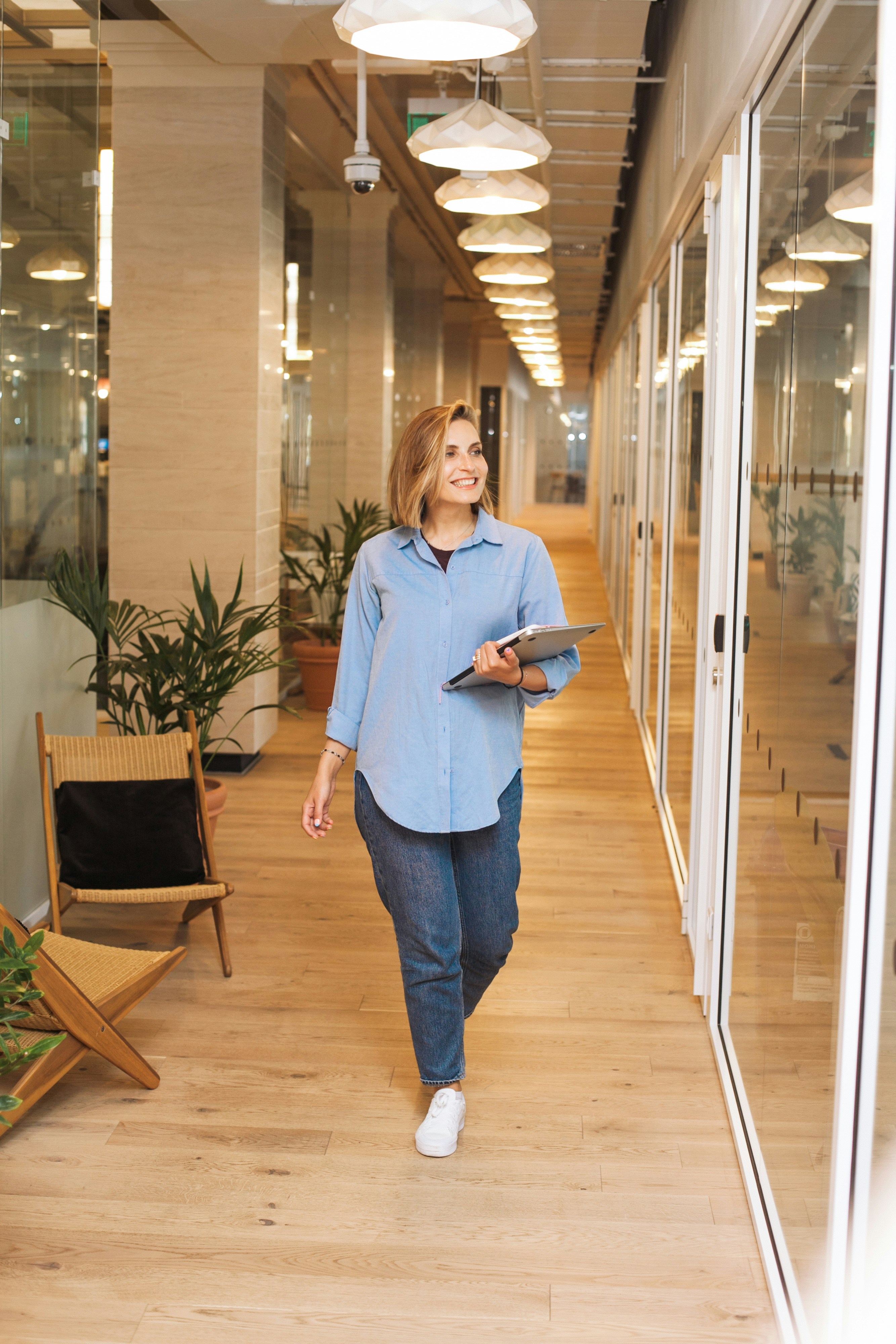 Consultant walking through the office